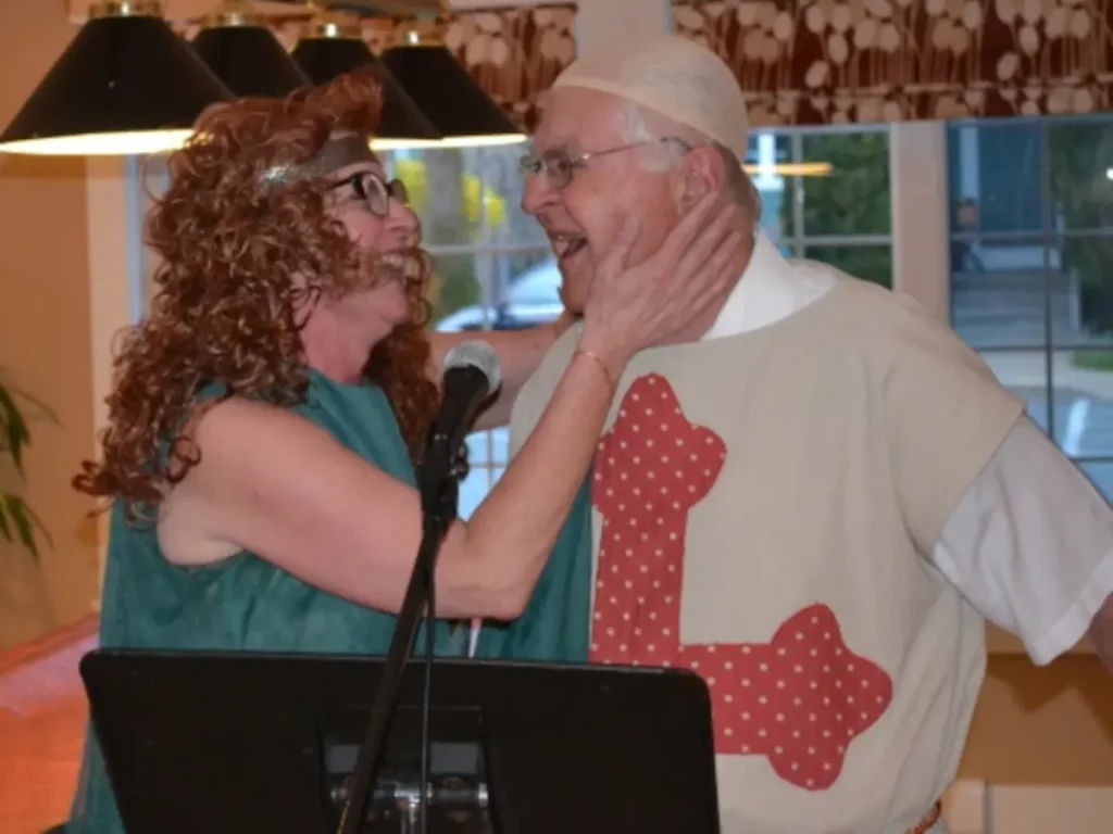 Ted and Stephani performing the Spamalot spoof of musicals at the year-end choir bash (June 2016)